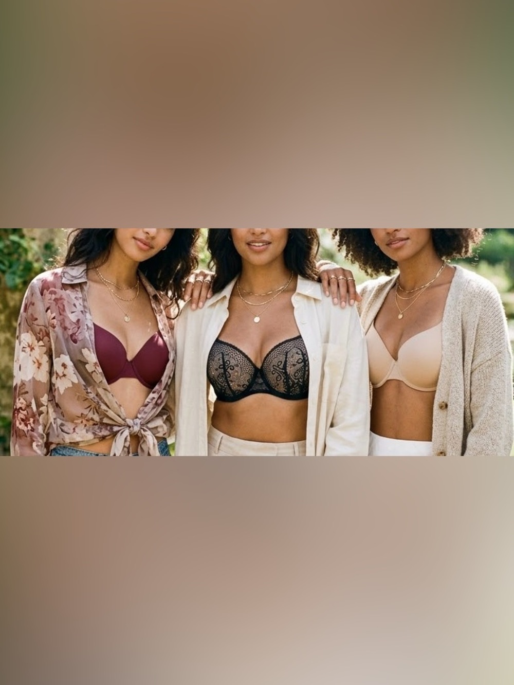 Tahari 3-Pack Multi-Way Convertible Bras 36C NWT Black Nude Burgundy